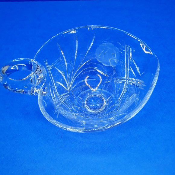 1960s Lead Crystal Gravy Boat Violetta Cut Etched Footed Vintage Heart Leaf Flor - Picture 8 of 13